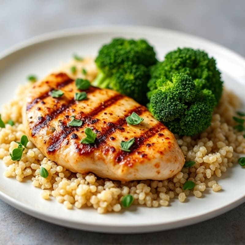 Grilled Chicken Breast with Roasted Broccoli and Quinoa