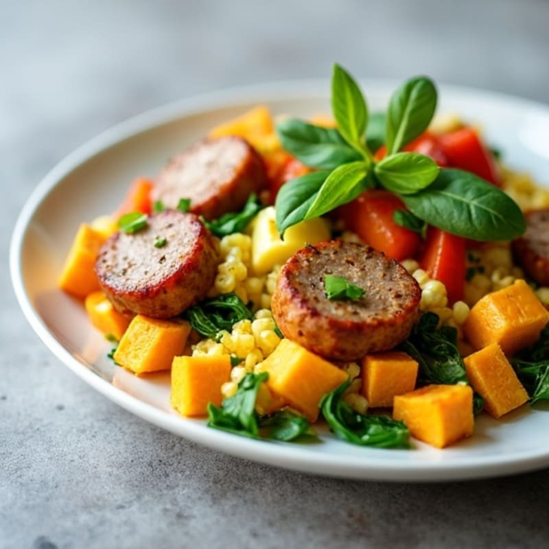 Egg White and Turkey Sausage Scramble with Spinach and Sweet Potato