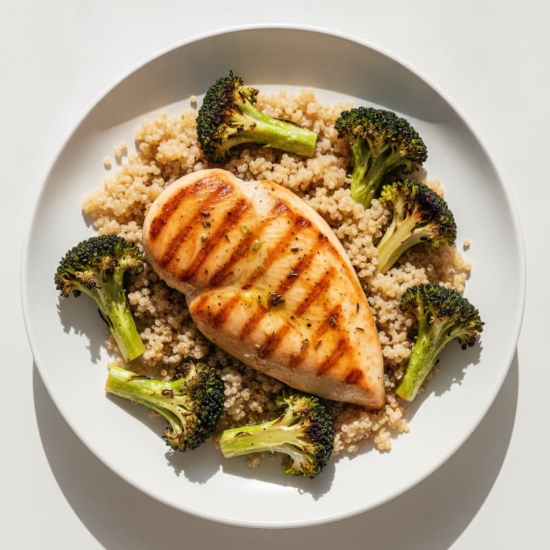 Grilled Chicken Breast with Roasted Broccoli and Quinoa