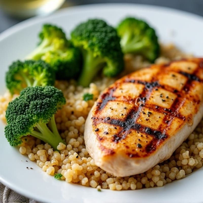 Grilled Chicken Breast with Quinoa and Roasted Broccoli