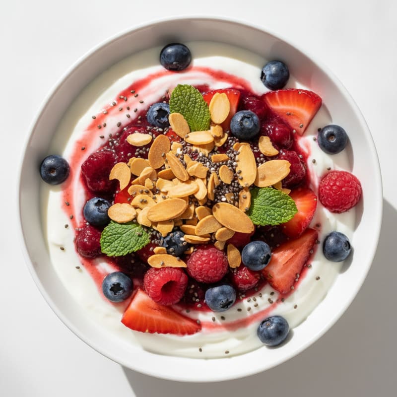 Greek Yogurt Protein Parfait with Mixed Berries and Almonds