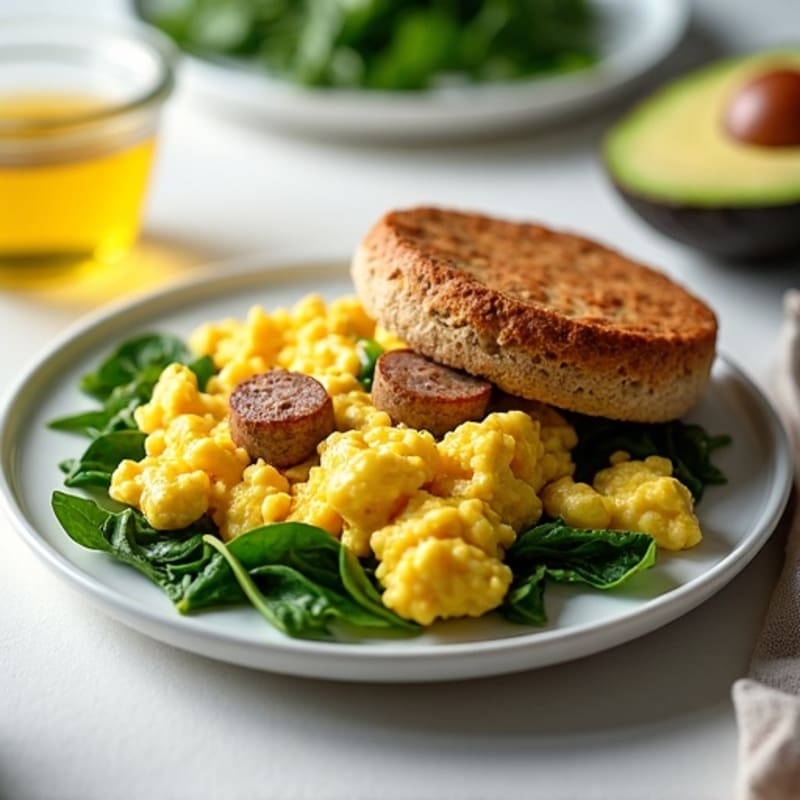 Egg White Scramble with Turkey Sausage and Spinach