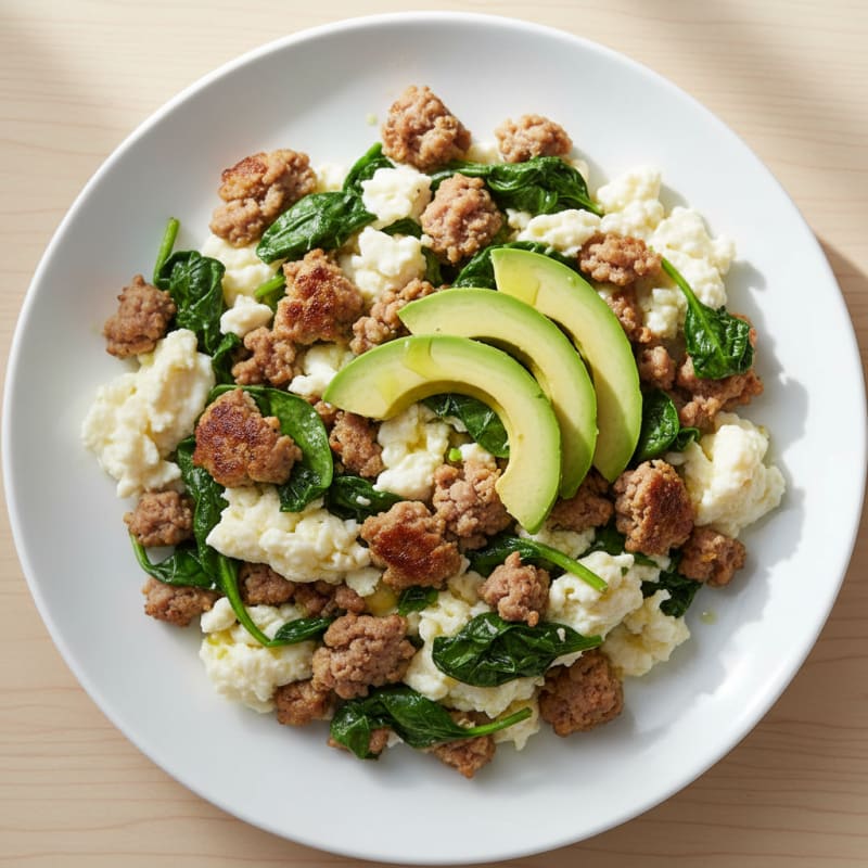 Egg White and Turkey Sausage Scramble with Spinach