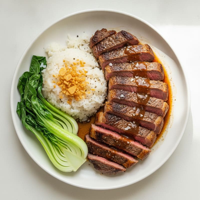 Pan-Seared Steak with Garlic Sticky Rice