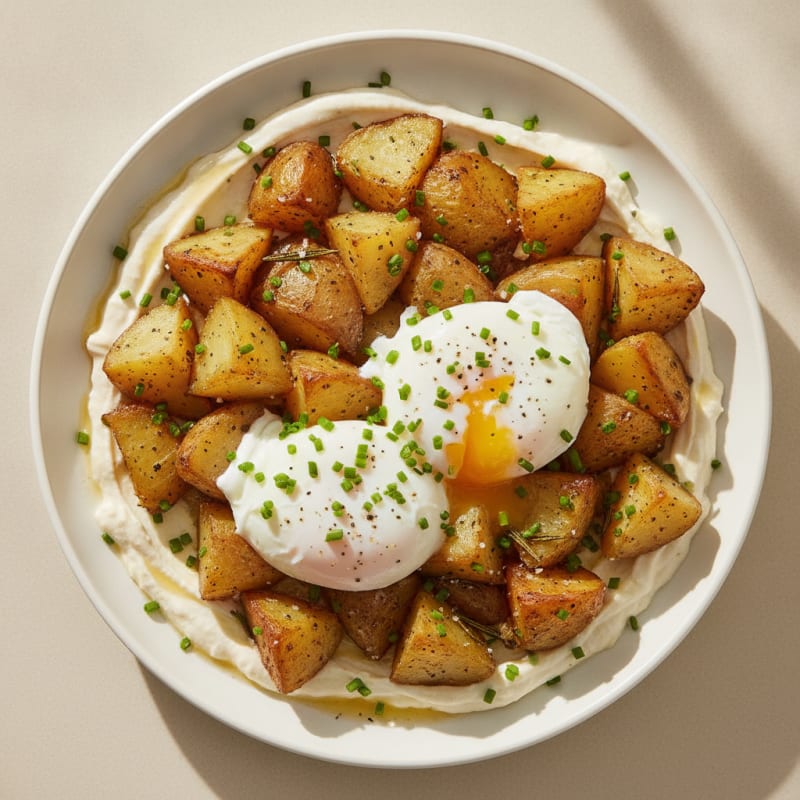Garlic Herb Roasted Potatoes with Rosemary & Protein-Packed Crema