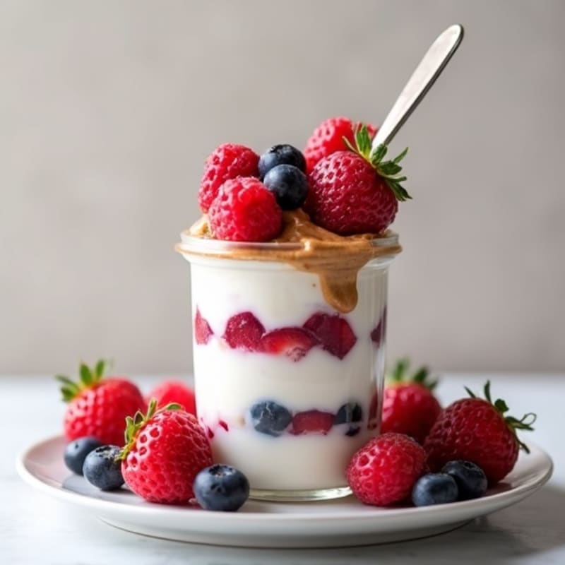 Greek Yogurt Protein Parfait with Mixed Berries and Almond Butter