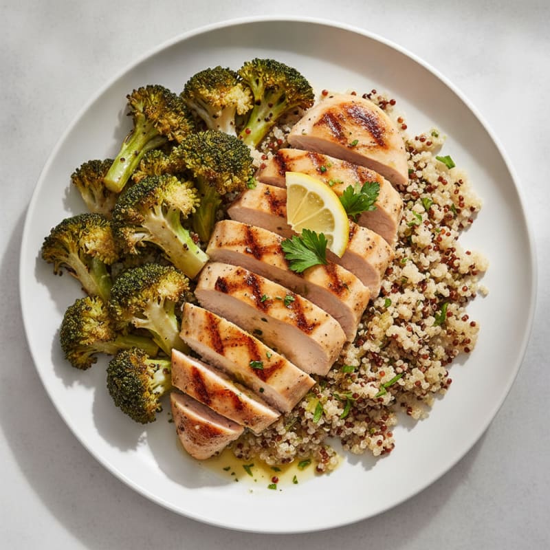 Grilled Chicken Breast with Quinoa and Roasted Broccoli