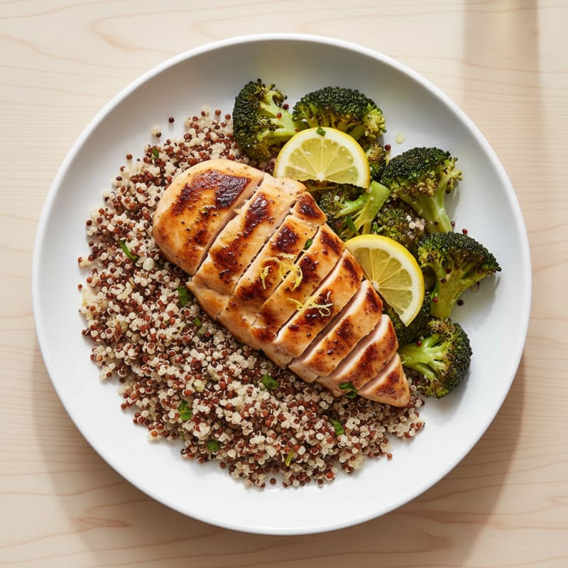 Grilled Chicken and Quinoa Bowl with Roasted Broccoli