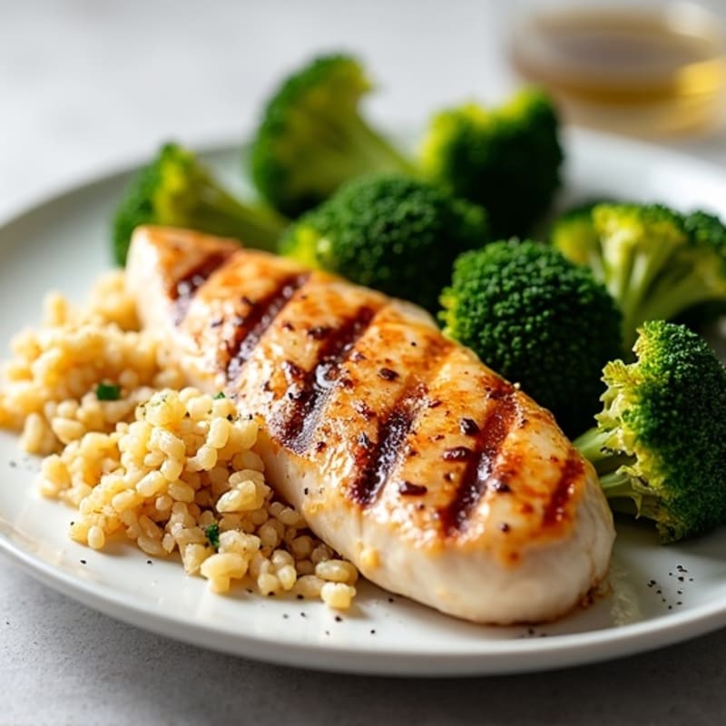 Grilled Chicken Breast with Quinoa and Roasted Broccoli