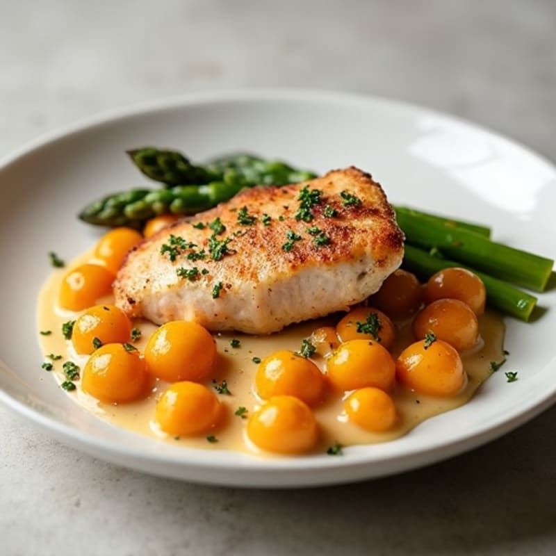 Creamy Sweet Potato Gnocchi with Pan-Seared Chicken and Roasted Asparagus