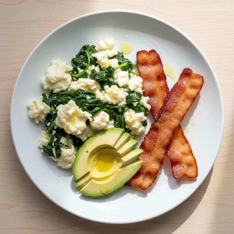 Egg White Spinach Scramble with Turkey Bacon