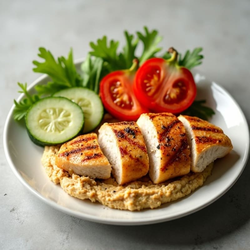 Grilled Chicken and Fresh Vegetable Hummus Plate