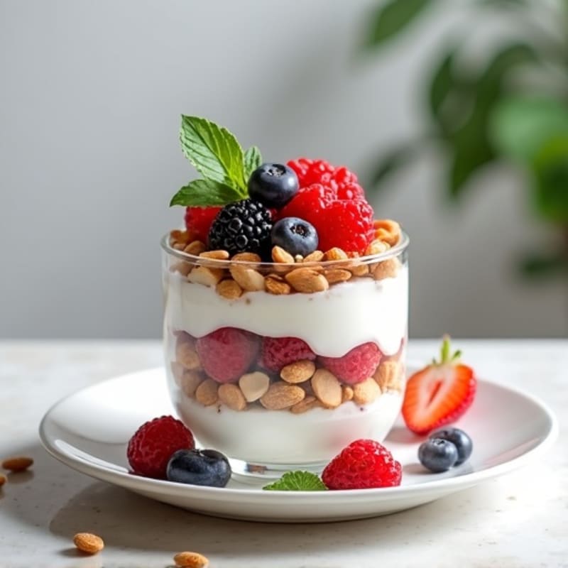 Greek Yogurt Protein Parfait with Mixed Berries and Almonds