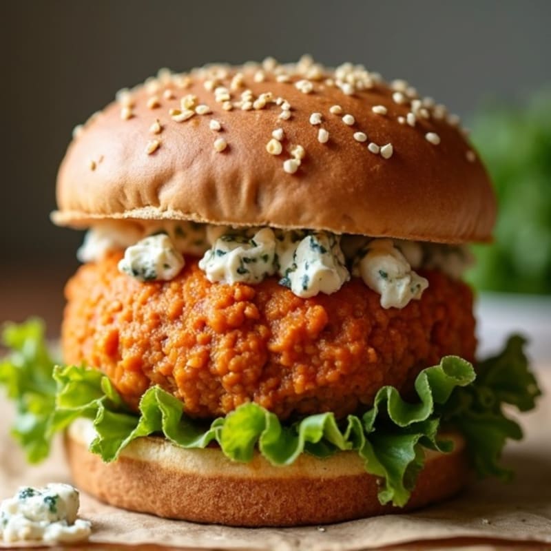 Spicy Buffalo Turkey Burger with Blue Cheese Crumbles