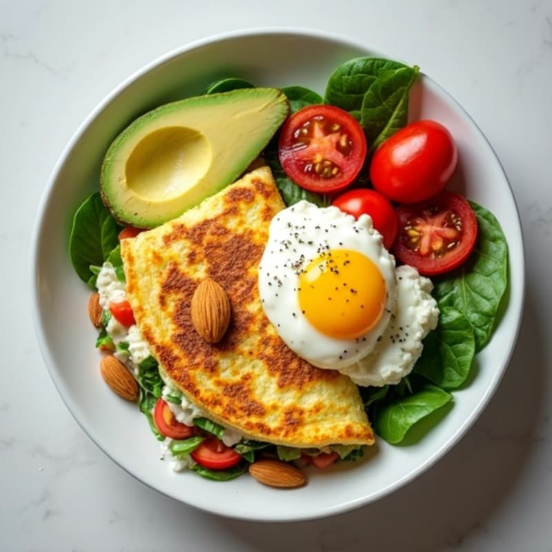 Egg White Spinach Omelet with Cottage Cheese and Cherry Tomatoes