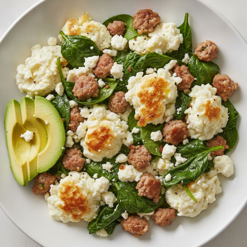 Egg White and Turkey Sausage Scramble with Spinach and Feta