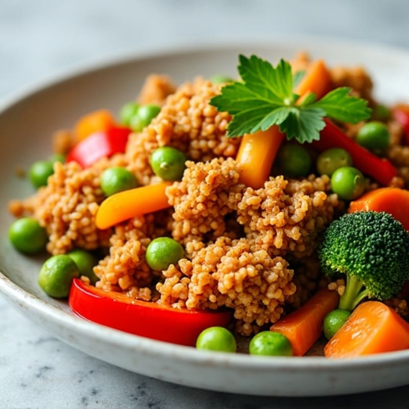 Soy Protein Crumble Stir Fry with Crisp Veggies