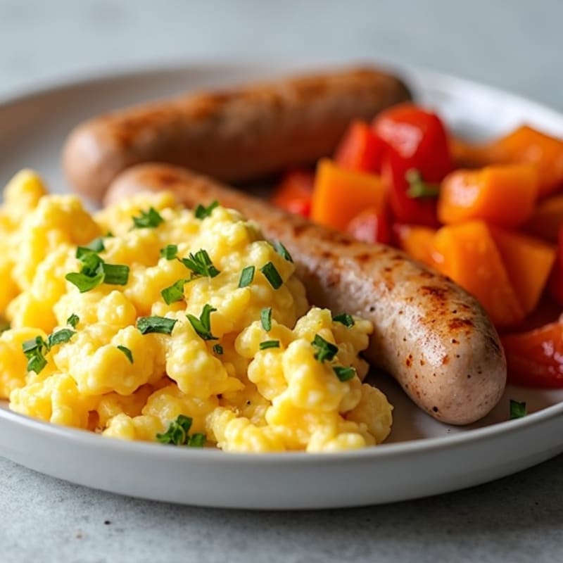 Egg White and Turkey Sausage Scramble with Roasted Sweet Potato