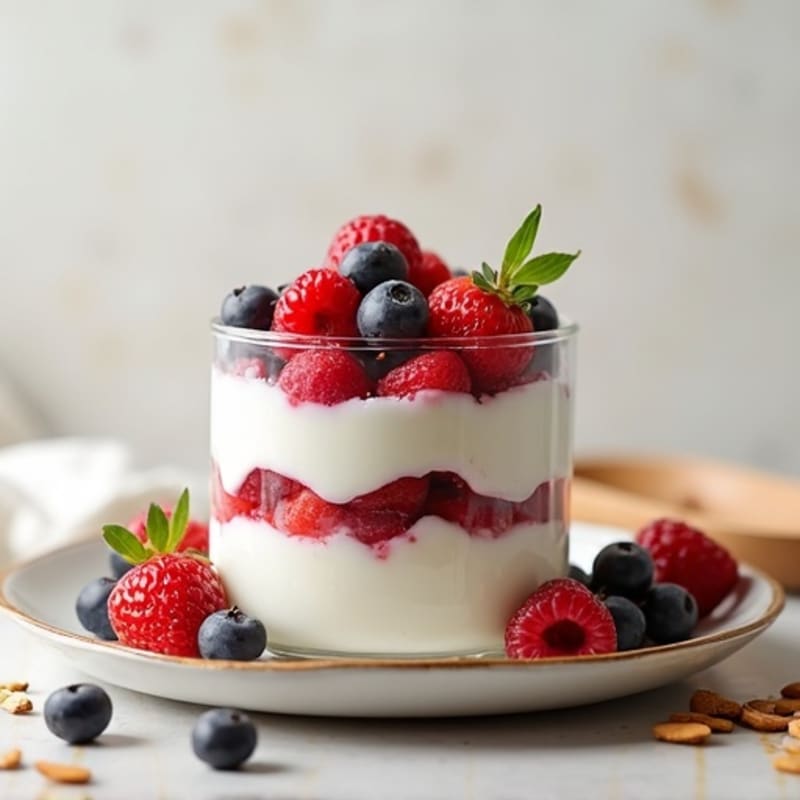 Greek Yogurt Protein Parfait with Mixed Berries and Almonds