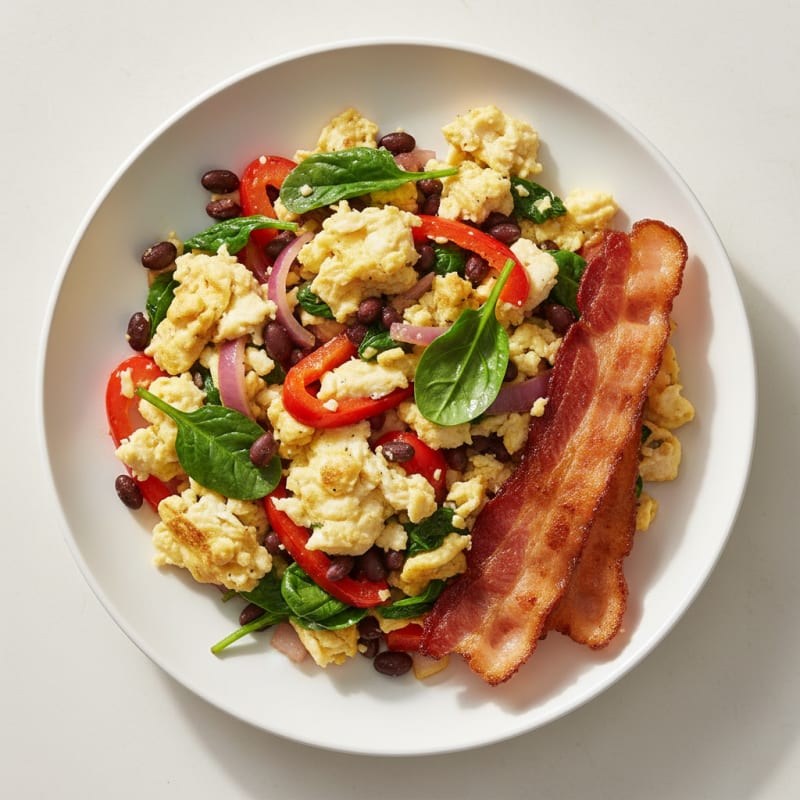 Egg White Veggie Scramble with Turkey Bacon