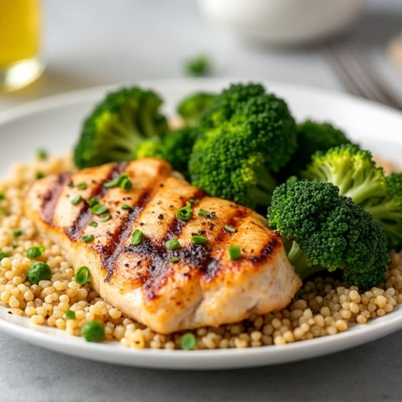 Grilled Chicken Breast with Quinoa and Roasted Broccoli