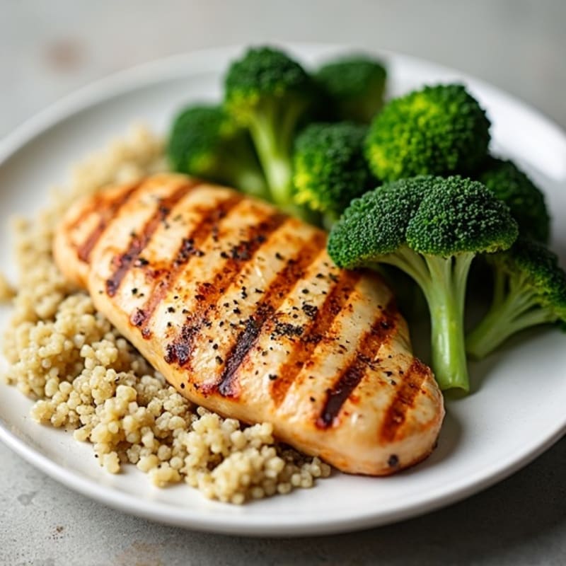 Grilled Chicken Breast with Quinoa and Roasted Broccoli