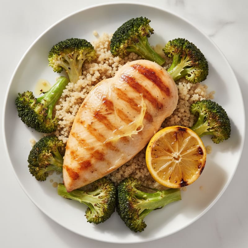 Grilled Chicken Breast with Quinoa and Roasted Broccoli