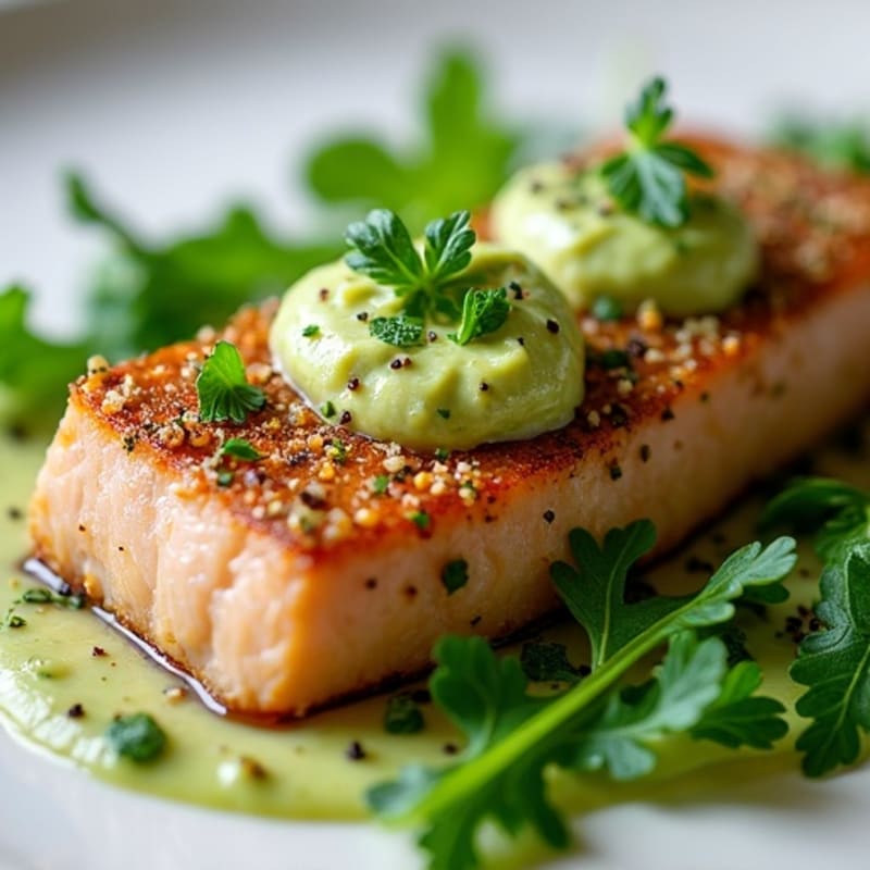 Herb-Crusted Seared Tuna with Citrus Avocado Sauce