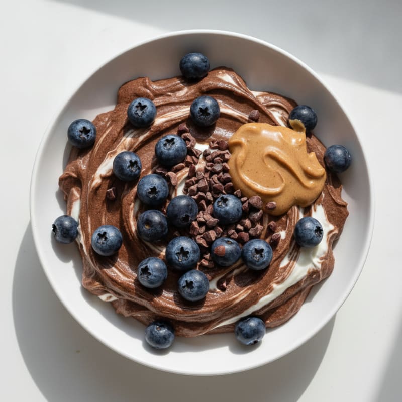 Creamy Greek Yogurt Bowl with Chocolate Protein Powder and Fresh Berries
