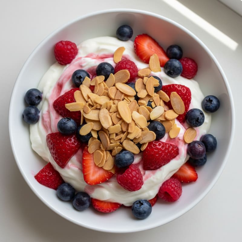 Greek Yogurt Protein Parfait with Mixed Berries and Almonds