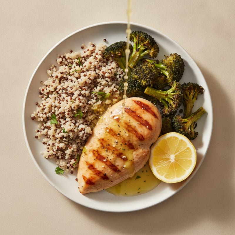 Grilled Chicken Breast with Quinoa and Roasted Broccoli