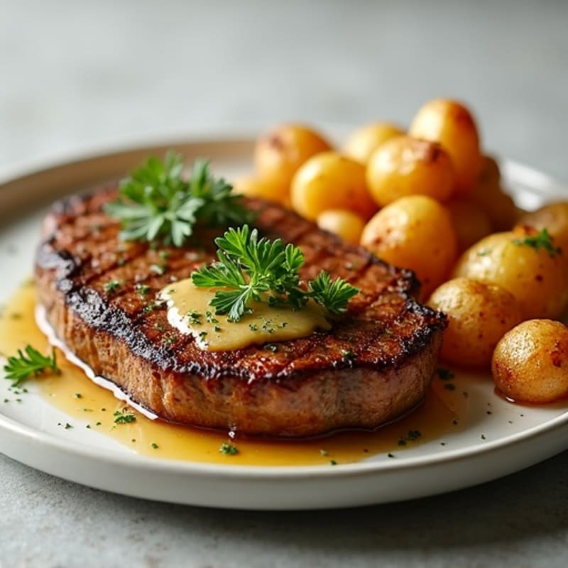 Herb-Garlic Butter Seared Steak with Roasted Baby Potatoes