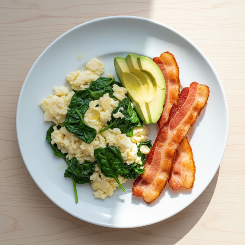 Scrambled Egg Whites with Sautéed Spinach and Turkey Bacon