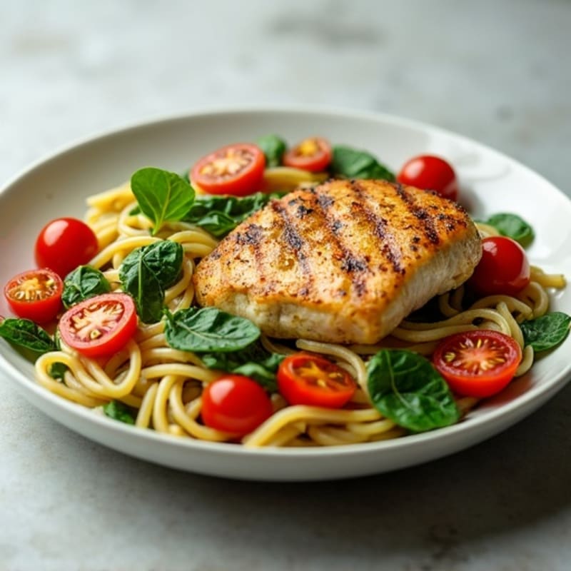 Chicken Pesto Pasta with Blistered Tomatoes and Fresh Spinach