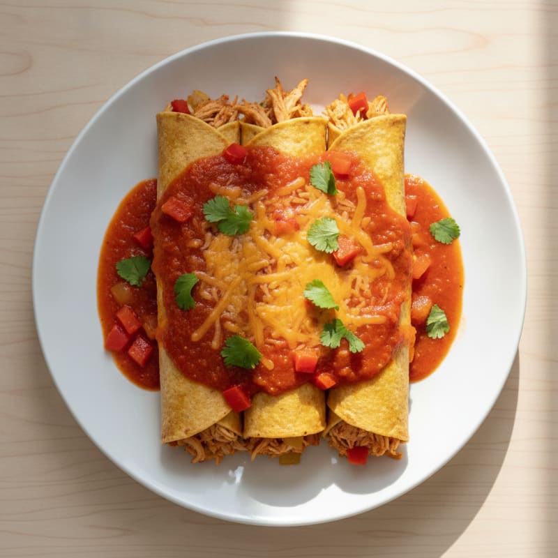 Chicken and Cheese Enchiladas with Red Sauce