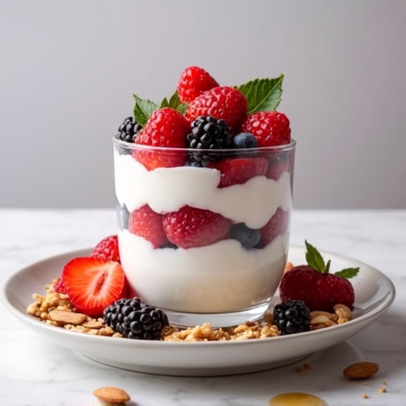 Greek Yogurt Parfait with Mixed Berries and Almonds
