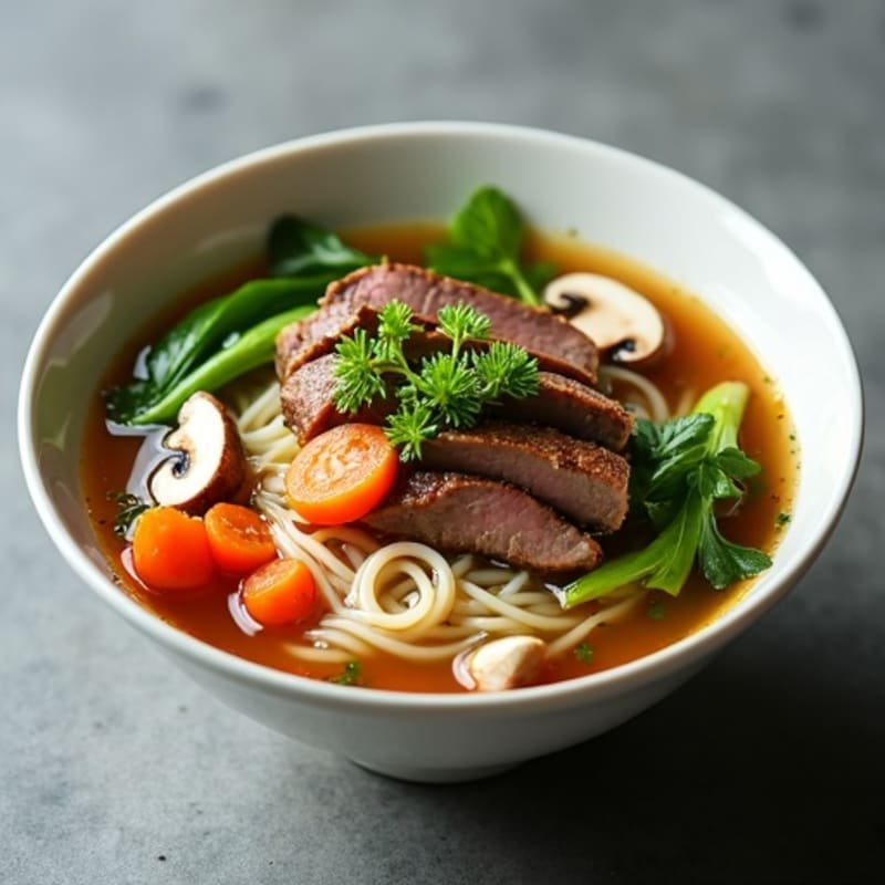 Aromatic Beef and Silky Rice Noodle Soup with Fresh Herbs