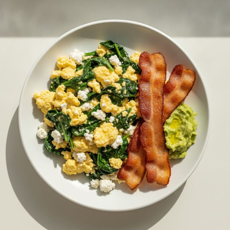 Cottage Cheese Scramble with Spinach and Turkey Bacon