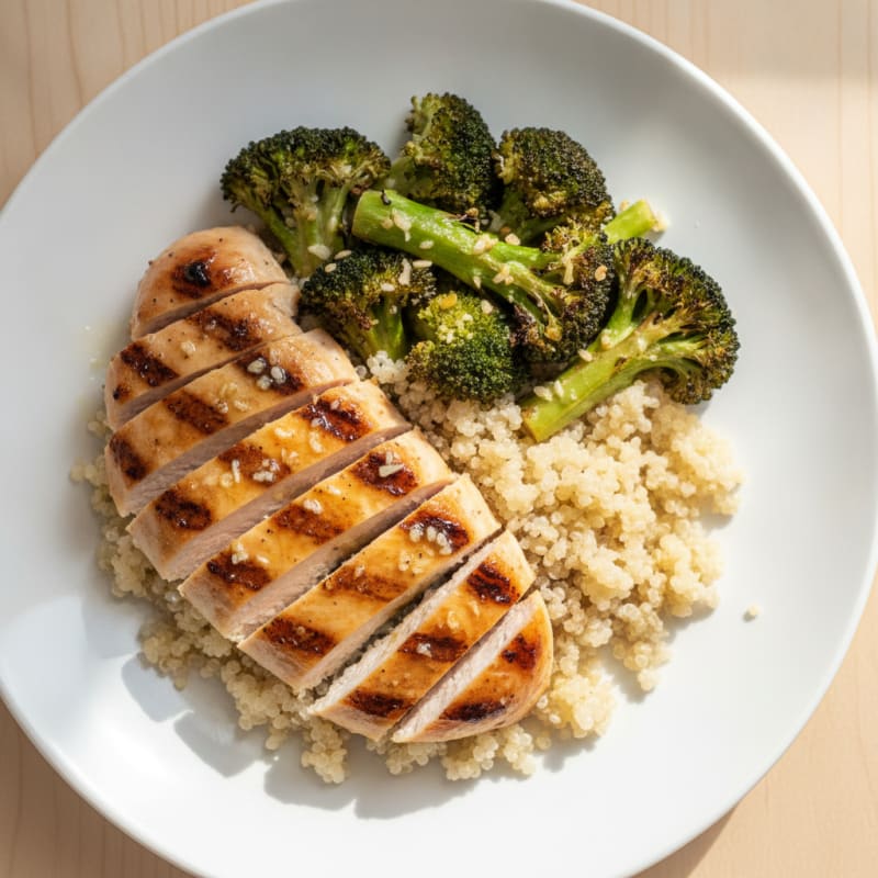 Grilled Chicken Breast with Quinoa and Roasted Broccoli