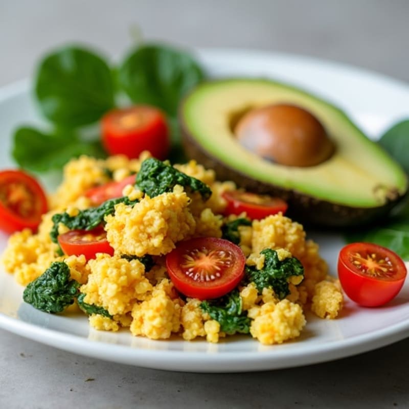 Tofu Scramble with Spinach and Cherry Tomatoes