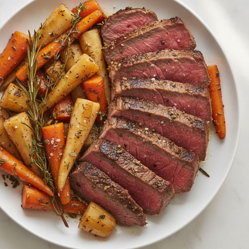Herb-Roasted London Broil with Root Vegetables