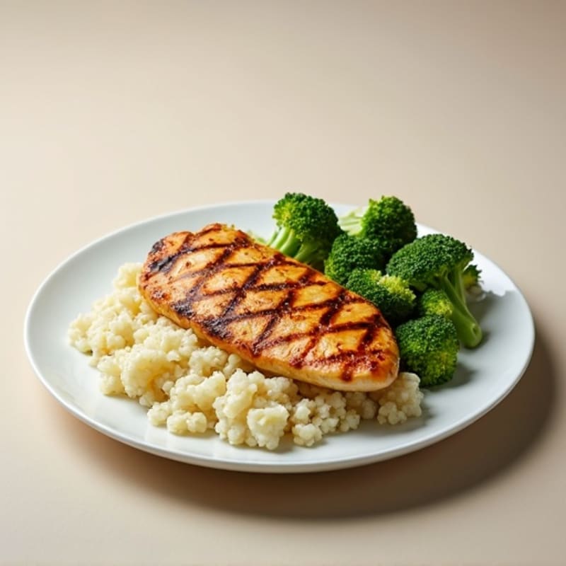 Grilled Chicken Breast with Roasted Broccoli and Cauliflower Rice