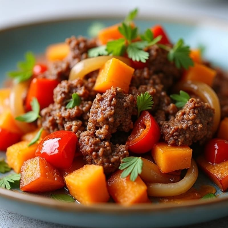 Savory Lean Ground Beef and Crispy Sweet Potato Hash