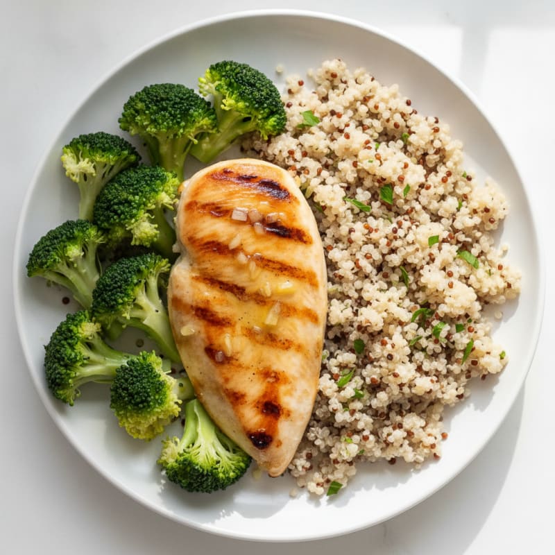 Grilled Chicken Breast with Steamed Broccoli and Quinoa
