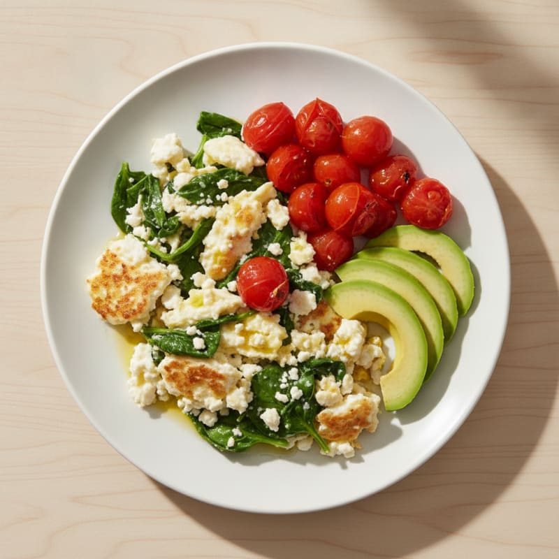 Cottage Cheese Scramble with Spinach and Cherry Tomatoes