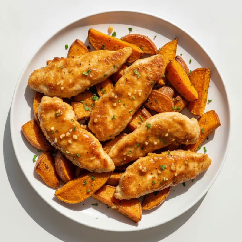 Honey-Garlic Chicken Tenders with Roasted Sweet Potatoes