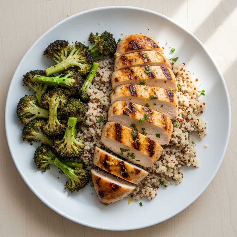 Grilled Chicken Breast with Quinoa and Roasted Broccoli