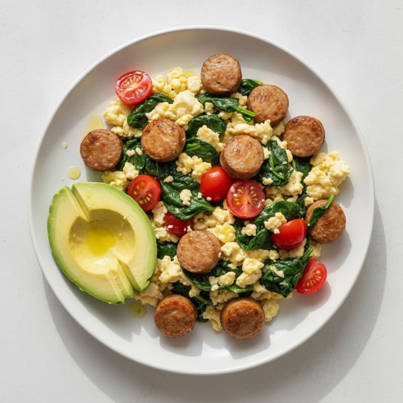 Egg White and Turkey Sausage Scramble with Spinach