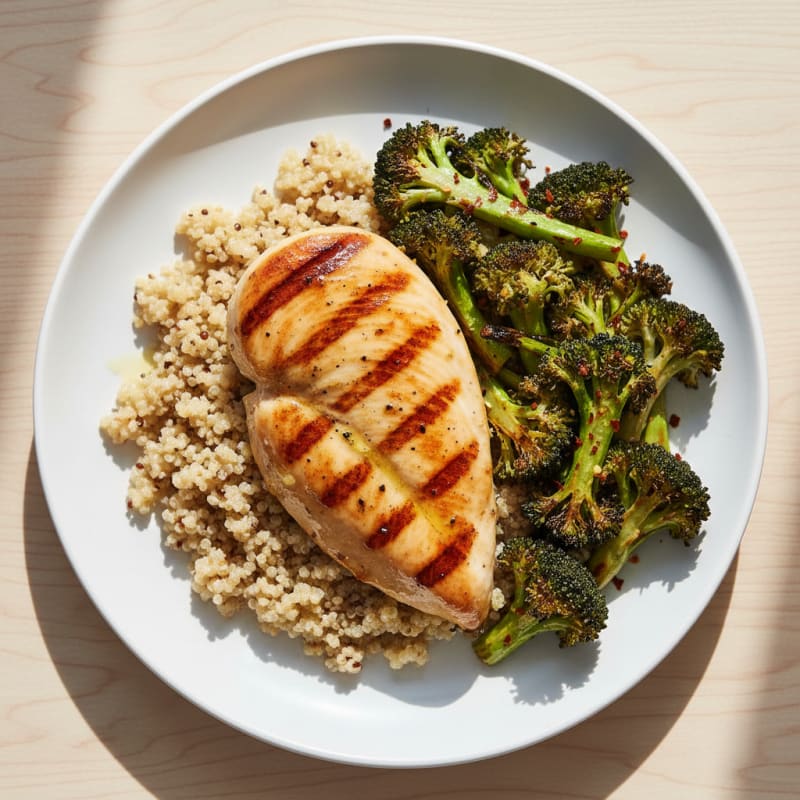 Grilled Chicken Breast with Quinoa and Roasted Broccoli