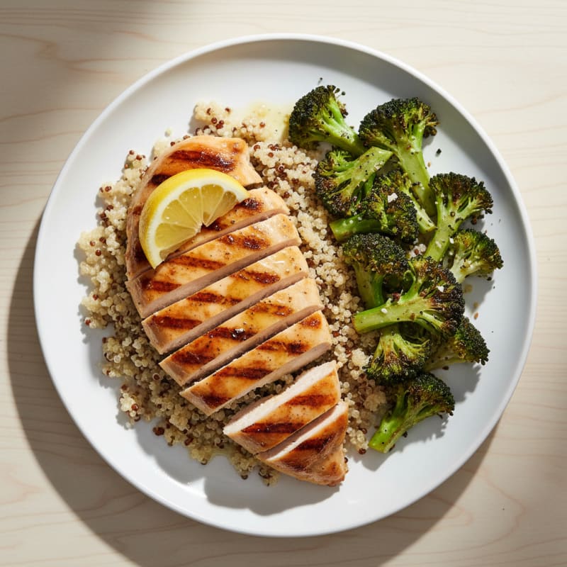 Grilled Chicken Breast with Quinoa and Roasted Broccoli